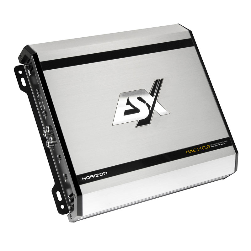 HXE110.2-01 Silver ESX HXE110.2 Horizon 2-Channel Class A/B amplifier exterior for Apex Automotive UK